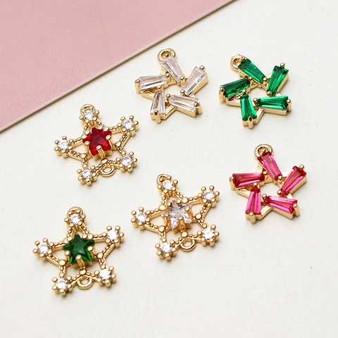 DIY Copper Rhinestone Star Heart Clover Pendants Jewelry Connector Charms For Necklace Bracelet Making Jewelry Supplies