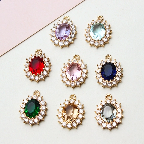 Copper Oval Rhinestone Flower Halo Pendant DIY Jewelry Making Materials For Necklace Earring Handcrafted Accessories