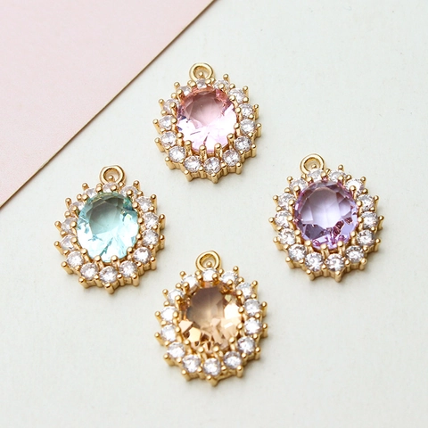 Copper Oval Rhinestone Flower Halo Pendant DIY Jewelry Making Materials For Necklace Earring Handcrafted Accessories
