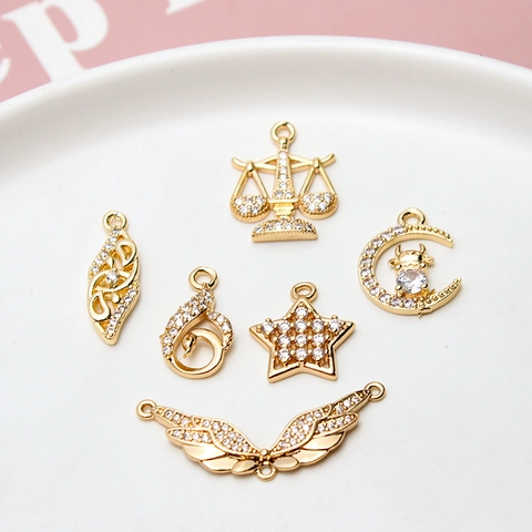 DIY Copper Gold Plated Pendant Rhinestone Star Moon Wings Swan Geometry Charms Jewelry Making Accessories For Necklace Earring