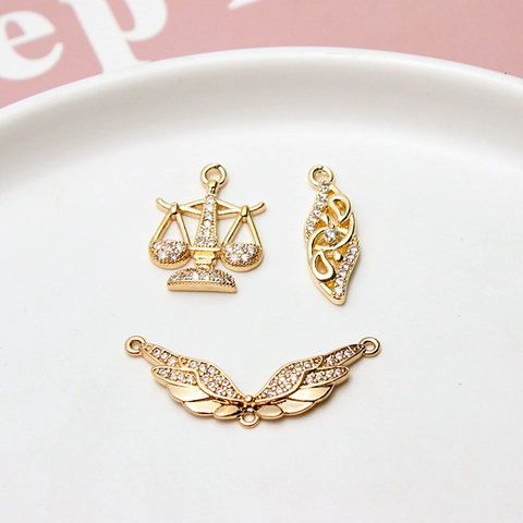 DIY Copper Gold Plated Pendant Rhinestone Star Moon Wings Swan Geometry Charms Jewelry Making Accessories For Necklace Earring