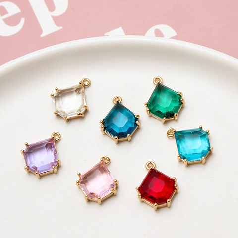 DIY Geometric Kite Shape Crystal Pendant With Copper Edge Jewelry Accessory For Necklace Earring Making Material