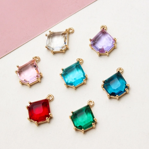 DIY Geometric Kite Shape Crystal Pendant With Copper Edge Jewelry Accessory For Necklace Earring Making Material