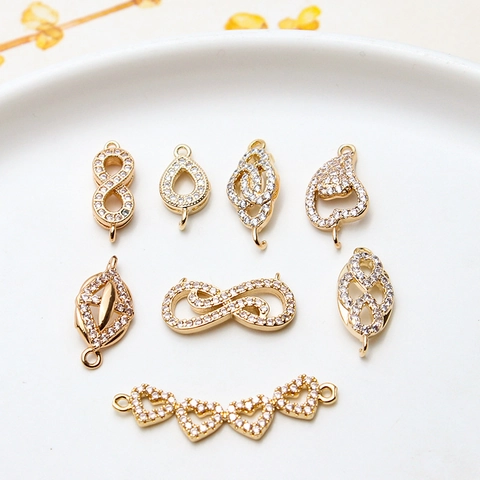 Gold Plated Copper Micro Pave Rhinestone Pendants For DIY Jewelry Making Infinity Heart Geometric Charms Connectors For Necklace Earrings Handcraft Accessories