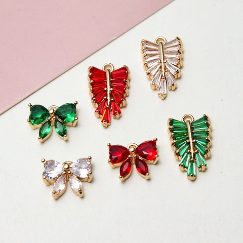 Koper Ingelegde Strass Blad Strik Hangers Voor DIY Oorbellen Ketting Sieraden Maken Decoratieve Hangers Materiaal Voor Vrouwen