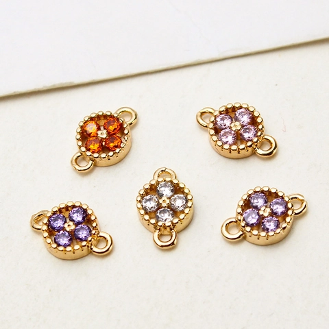 Copper Zircon Bowknot Flower Pendants DIY Jewelry Charms For Earring Necklace Bracelet Making Gold Plated Accessories