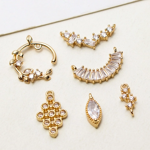 DIY Copper Zirconia Geometric Pendants Gold Plated Clear Zircon Inlaid Floral Arc Rhombus Marquise Pendants For Jewelry Making Materials