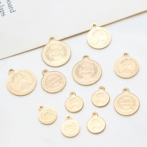 Vintage Elizabeth II Dos Pesos Coin Pendant Gold Plated Copper Round Charm DIY Jewelry Making Necklace Earring Finding