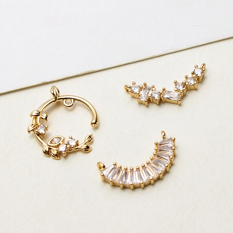 DIY Copper Zirconia Geometric Pendants Gold Plated Clear Zircon Inlaid Floral Arc Rhombus Marquise Pendants For Jewelry Making Materials