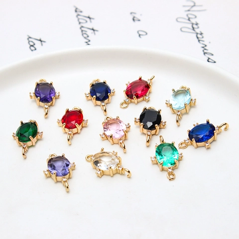 Copper Rhinestone Oval DIY Jewelry Pendant Connector Double Loop Electroplated Micro-Set Geometric Pendant For Earring Jewelry Making