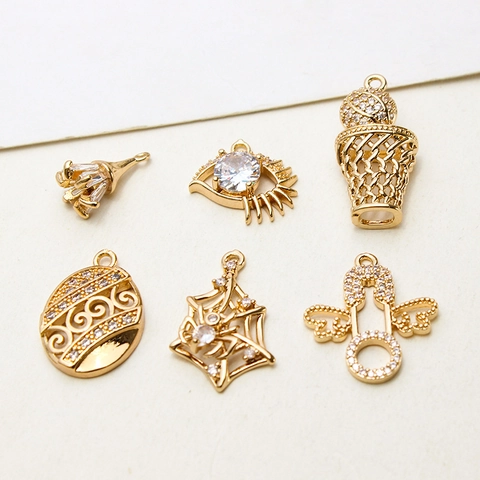 DIY Copper Zirconia Charms Gold Plated Ethnic Basketball Hoop Evil Eye Spider Web Pendants For Jewelry Making Accessories
