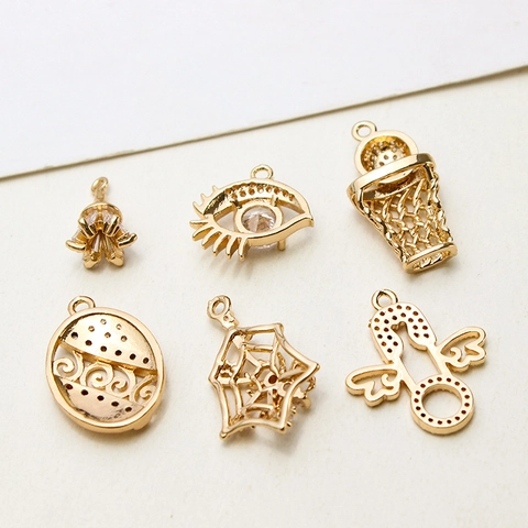 DIY Copper Zirconia Charms Gold Plated Ethnic Basketball Hoop Evil Eye Spider Web Pendants For Jewelry Making Accessories