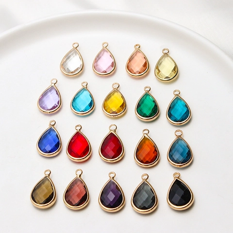 Faceted Glass Teardrop Pendant With Copper Gold Plated Edge For Jewelry Making DIY Earring Necklace Bracelet Findings