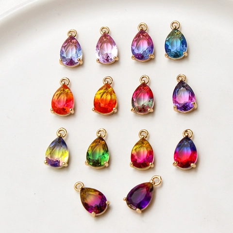 DIY Jewelry Making Pendants Copper Frame Rare Earth Glass Gradient Water Drop Teardrop Charms For Earrings Necklaces Jewelry