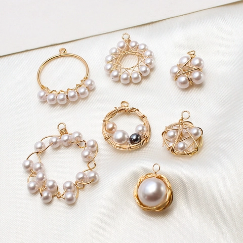 Handmade Copper Wire Wrapped Artificial Pearl Pendants Bird Nest Star Geometric Circle Charms For DIY Necklace Earrings Making Jewelry