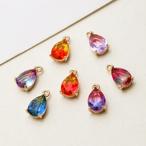 DIY Jewelry Making Pendants Copper Frame Rare Earth Glass Gradient Water Drop Teardrop Charms For Earrings Necklaces Jewelry
