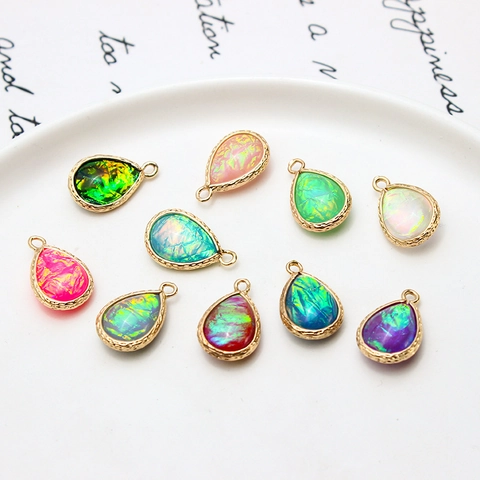 Teardrop Resin Imitation Opal Pendant Copper Gold Plated DIY Jewelry Making Charms For Necklace Earring Bracelet Craft Women Accessories