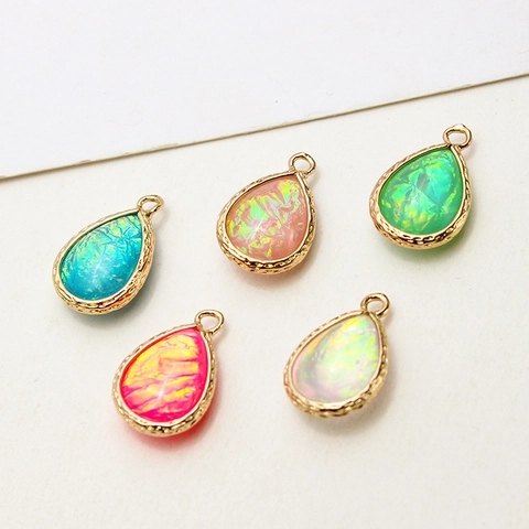 Teardrop Resin Imitation Opal Pendant Copper Gold Plated DIY Jewelry Making Charms For Necklace Earring Bracelet Craft Women Accessories