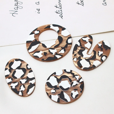 Pendentifs en Acrylique à Imprimé Léopard pour la Fabrication de Bijoux Formes Géométriques en U Ovales Rondes DIY Femme