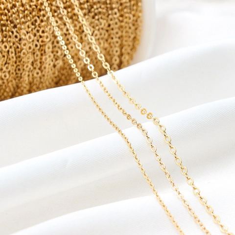 Gold Plated Copper Loose Chain For DIY Jewelry Making Flat O-link Snake Bone Chain Findings For Necklace Bracelet Handcrafted Accessories