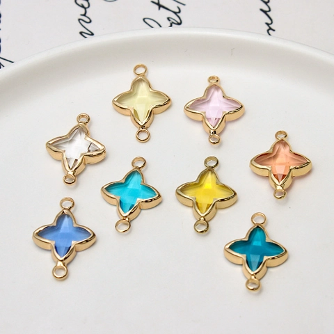 Copper Gold Plated Four Leaf Clover Star Charms Double Loop Rhinestone Pendants For DIY Jewelry Making Necklaces Earrings Accessories