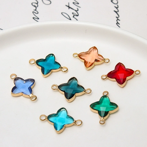 Copper Gold Plated Four Leaf Clover Star Charms Double Loop Rhinestone Pendants For DIY Jewelry Making Necklaces Earrings Accessories