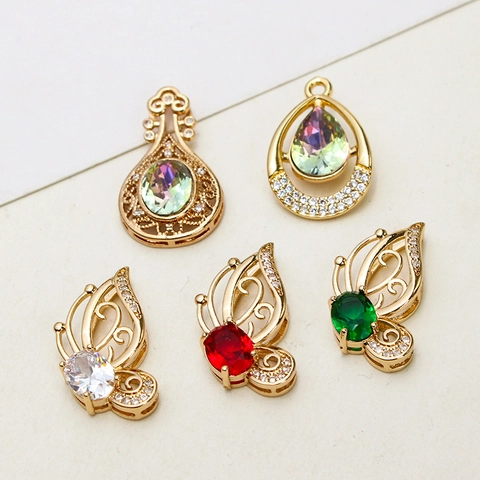 Brass Colorful Teardrop Butterfly Pipa Pendant With Zirconia Inlaid Electroplated Jewelry Accessory For Necklace DIY Making
