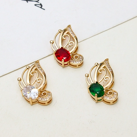 Brass Colorful Teardrop Butterfly Pipa Pendant With Zirconia Inlaid Electroplated Jewelry Accessory For Necklace DIY Making