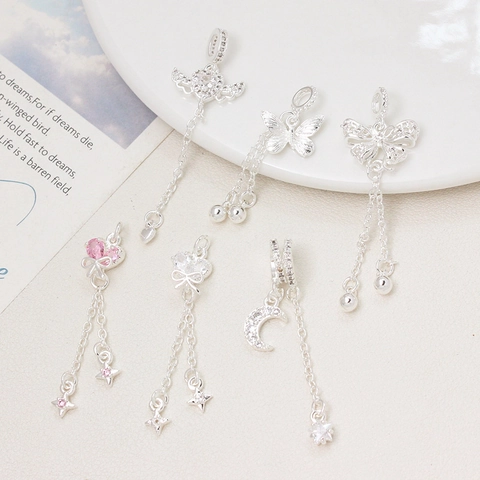 Ciondolo Nappa Farfalla Cuore in Zirconia Rame Argento per Accessori per la Creazione di Gioielli Fai-da-te Donna