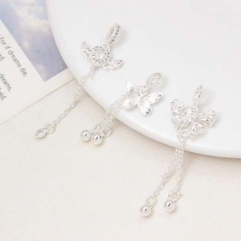 Ciondolo Nappa Farfalla Cuore in Zirconia Rame Argento per Accessori per la Creazione di Gioielli Fai-da-te Donna