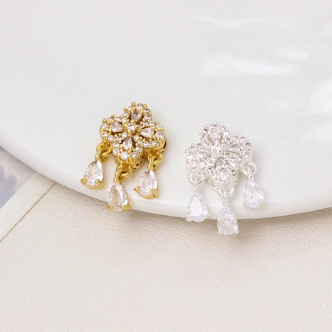 Clover Water Drop Tassel Copper Spacer Bead Rhinestone Inlaid Gold Silver Plated DIY Jewelry Pendant For Necklace Making