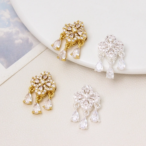 Clover Water Drop Tassel Copper Spacer Bead Rhinestone Inlaid Gold Silver Plated DIY Jewelry Pendant For Necklace Making