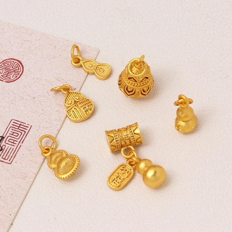 Pendentif Calebasse en Cuivre Plaqué Or 24K pour la Fabrication de Bijoux DIY Pendentif Porte-Bonheur Style Chinois