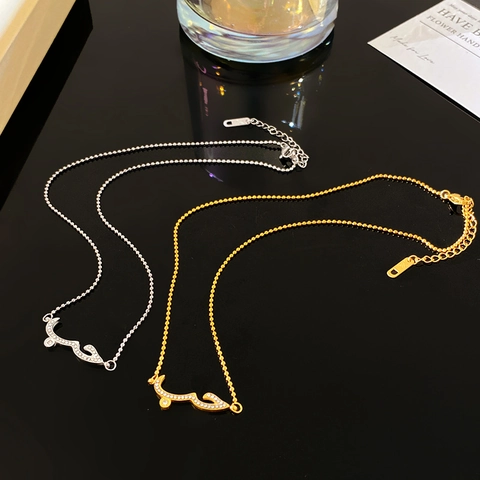 Stainless Steel Arabic Calligraphy Love Pendant Necklace With Zirconia Ball Chain Fashion Jewelry For Women Dating Gift