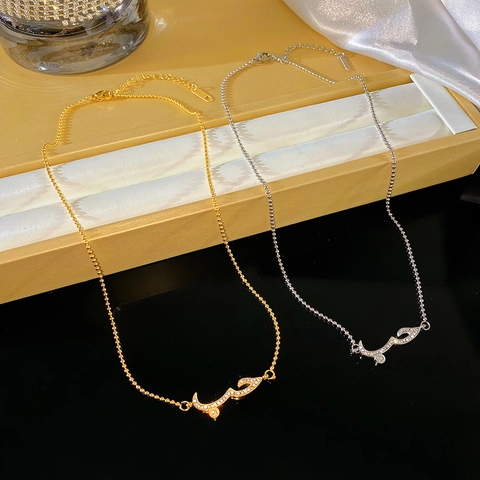 Stainless Steel Arabic Calligraphy Love Pendant Necklace With Zirconia Ball Chain Fashion Jewelry For Women Dating Gift