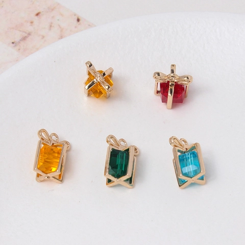 Crystal Gift Box Pendant Copper Bowknot DIY Christmas Jewelry Making Material For Bracelet Earring Necklace Women Accessory