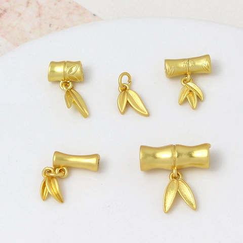 Chinese Style Bamboo Pendants For Jewelry Making Antique Gold Alloy Copper Bamboo Leaf Charms For DIY Necklace Bracelet Making