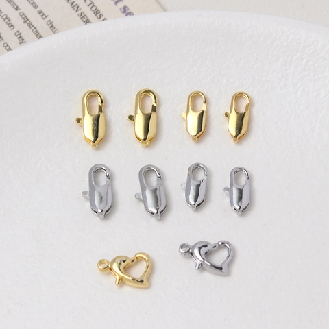18K Gold Plated Copper Lobster Claw Clasps And Heart Shape Spring Buckles For DIY Necklace Bracelet Jewelry Making Accessories