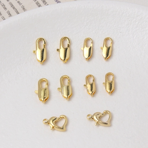 18K Gold Plated Copper Lobster Claw Clasps And Heart Shape Spring Buckles For DIY Necklace Bracelet Jewelry Making Accessories
