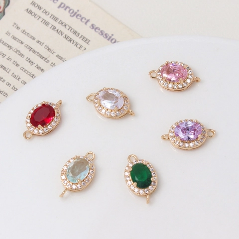 Luxus Oval Zirkonia Verbinder Anhänger Für DIY Schmuckherstellung Vergoldet Kupfer Mikro Pave Zirkon Doppelösen Anhänger