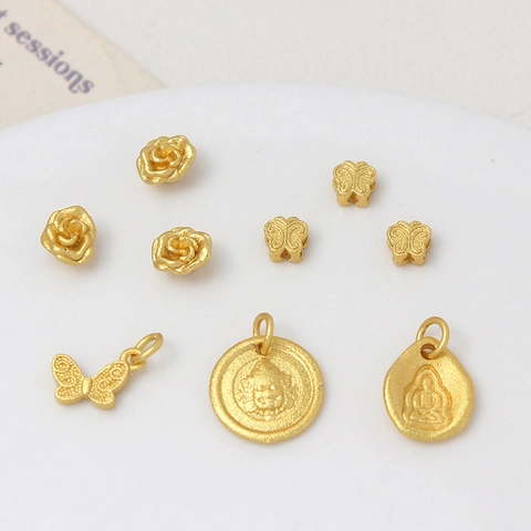 Vintage Copper Sand Gold Buddhist Buddha Rose Flower Butterfly DIY Jewelry Pendants Beads For Handmade Bracelet Necklace