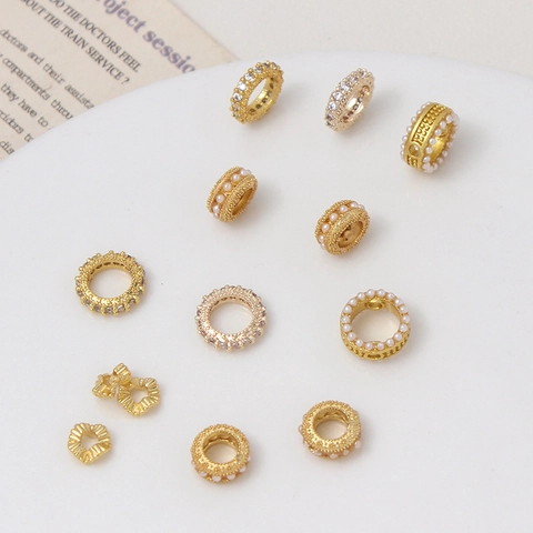 Cuentas de Cobre Vintage para Joyería DIY Galvanizado Oro Strass Perlas Artificiales Cuentas Espaciadoras para Collar Pulsera