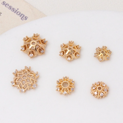 Golden Snowflake Bead Caps Rhinestone Inlaid Copper Spacer Beads For DIY Jewelry Making Bracelet Necklace Accessories Craft Findings