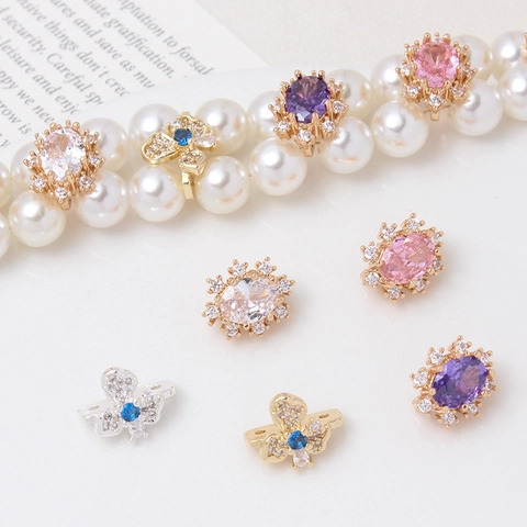 Luxury Zirconia Copper Gold Plated Oval Snowflake Flower Jewelry Separator DIY Handmade Bracelet Necklace Decoration Accessory