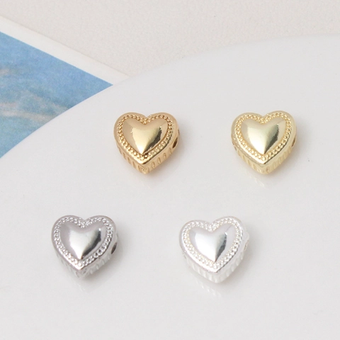 Heart Shape Spacer Beads Gold Plated Copper Milgrain Edge Cross Hole Loose Beads For DIY Bracelet Necklace Jewelry Making