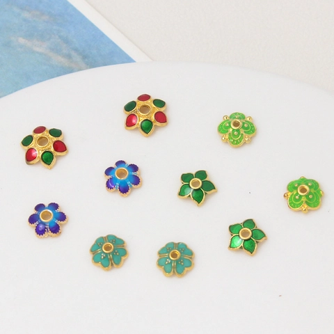 Vintage Alloy Enamel Flower Bead Caps Gold Plated Spacer Beads For DIY Jewelry Making Findings Bracelet Necklace Accessory