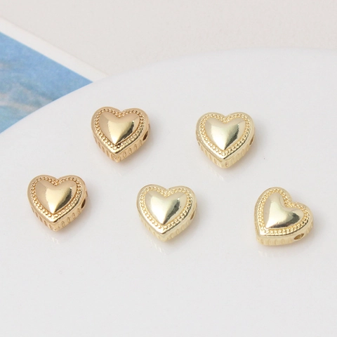 Heart Shape Spacer Beads Gold Plated Copper Milgrain Edge Cross Hole Loose Beads For DIY Bracelet Necklace Jewelry Making