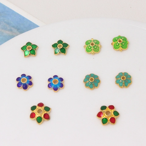 Vintage Alloy Enamel Flower Bead Caps Gold Plated Spacer Beads For DIY Jewelry Making Findings Bracelet Necklace Accessory