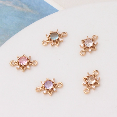 Copper Micro Pave Zirconia Sun Star Double Loop Connector Charms For DIY Bracelet Necklace Jewelry Making Findings