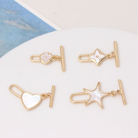 Copper Mother Of Pearl Toggle Clasp For Jewelry Making Heart Star Four Leaf Flower Gold Plated DIY Necklace Connector
